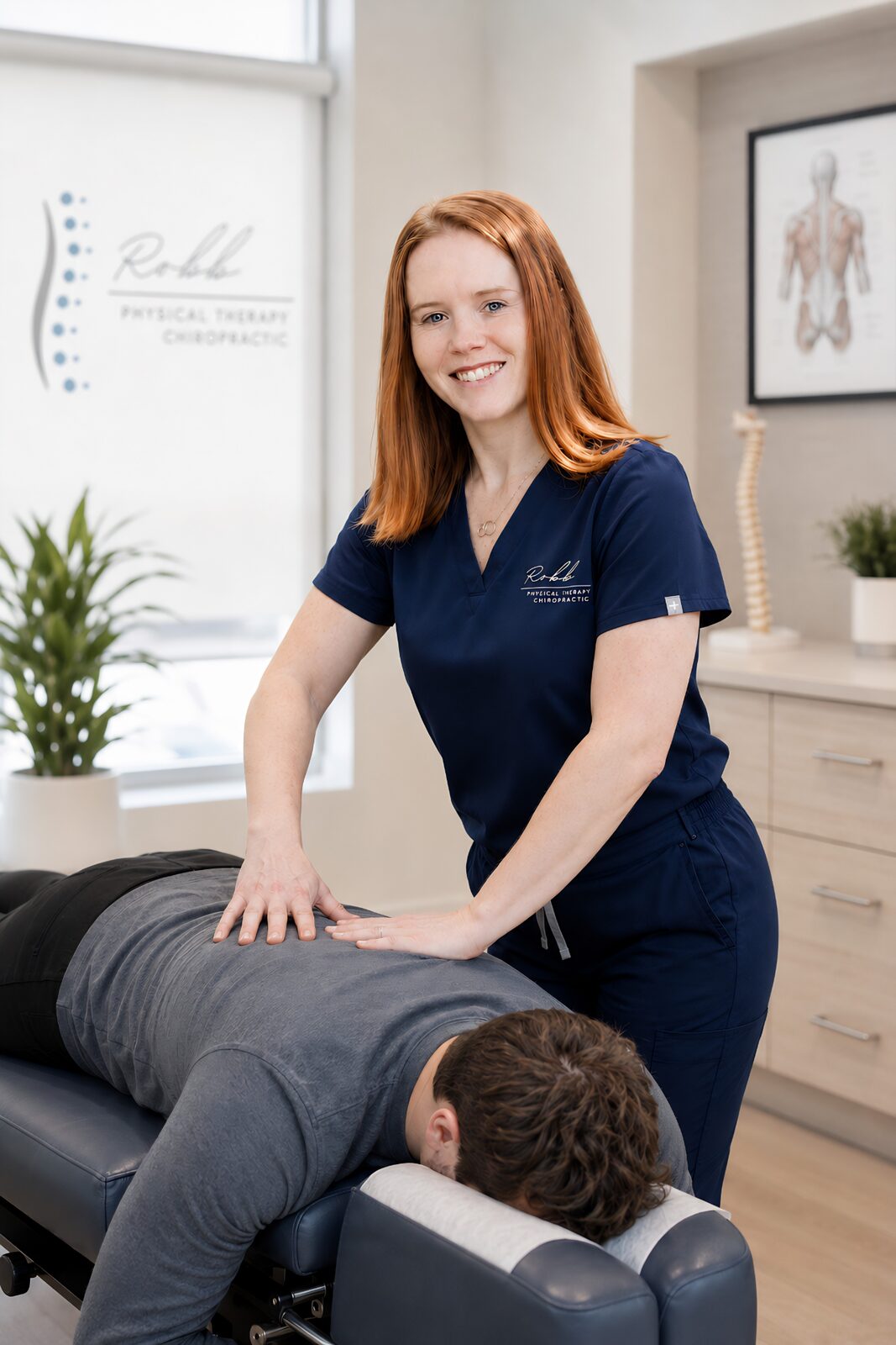 Therapist guiding a patient through one-on-one movement therapy at Robb PT & Chiro in Sidney, Nebraska